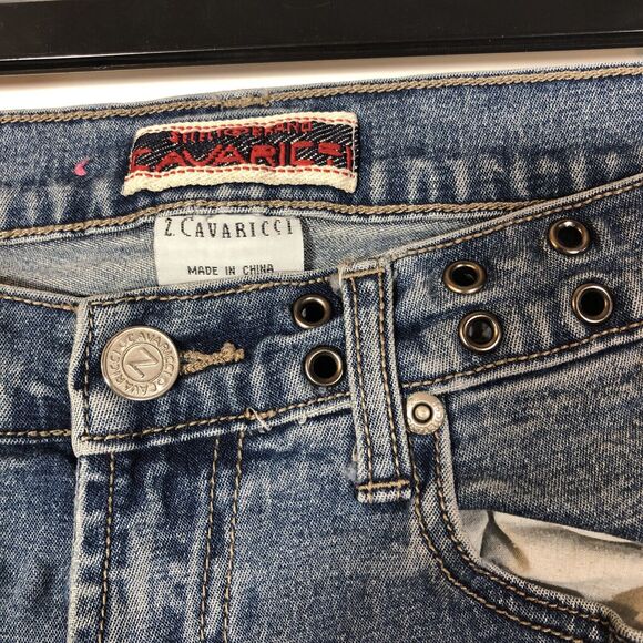 Z Cavaricci Low Rise Jeans Y2K Flare Size 5 Grommets Blue Vintage Distressed - Picture 3 of 15